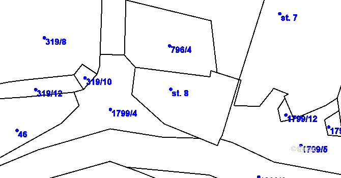 Parcela st. 8 v KÚ Jesenice u Sedlčan, Katastrální mapa