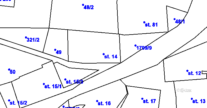 Parcela st. 14 v KÚ Jesenice u Sedlčan, Katastrální mapa