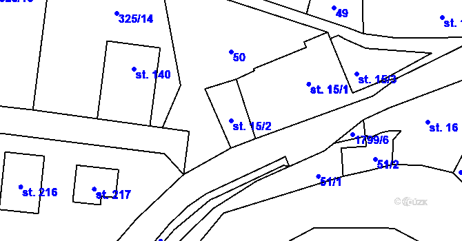 Parcela st. 15/2 v KÚ Jesenice u Sedlčan, Katastrální mapa