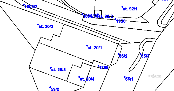 Parcela st. 20/1 v KÚ Jesenice u Sedlčan, Katastrální mapa