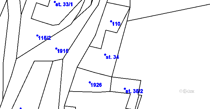 Parcela st. 34 v KÚ Jesenice u Sedlčan, Katastrální mapa
