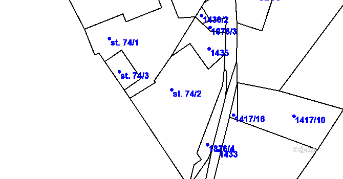 Parcela st. 74/2 v KÚ Jesenice u Sedlčan, Katastrální mapa