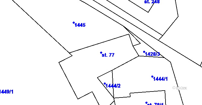 Parcela st. 77 v KÚ Jesenice u Sedlčan, Katastrální mapa
