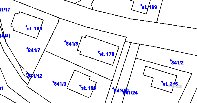 Parcela st. 176 v KÚ Jesenice u Sedlčan, Katastrální mapa
