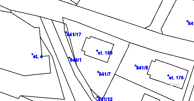 Parcela st. 189 v KÚ Jesenice u Sedlčan, Katastrální mapa