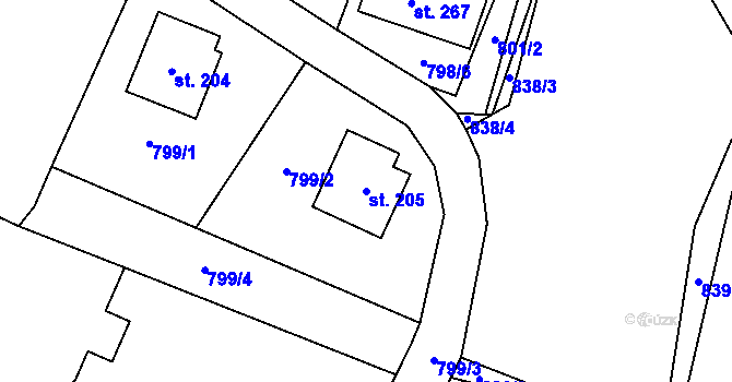 Parcela st. 205 v KÚ Jesenice u Sedlčan, Katastrální mapa
