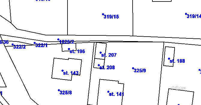 Parcela st. 207 v KÚ Jesenice u Sedlčan, Katastrální mapa