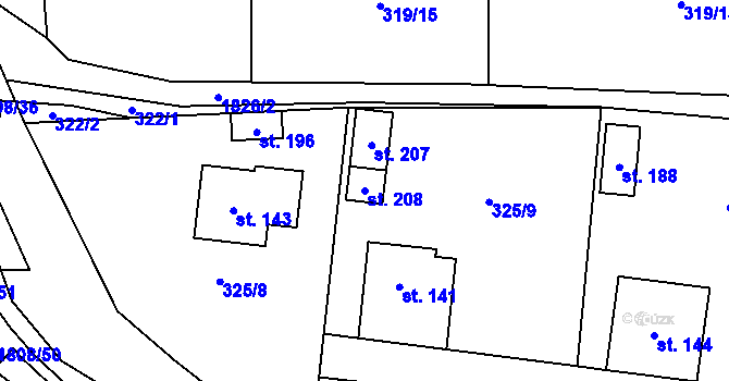 Parcela st. 208 v KÚ Jesenice u Sedlčan, Katastrální mapa