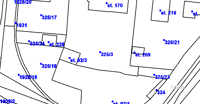 Parcela st. 325/3 v KÚ Jesenice u Sedlčan, Katastrální mapa
