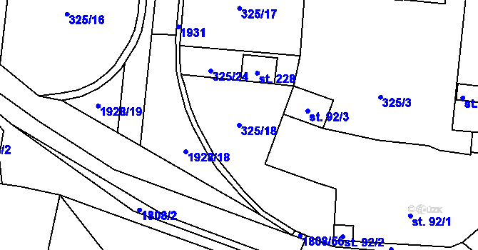 Parcela st. 325/18 v KÚ Jesenice u Sedlčan, Katastrální mapa