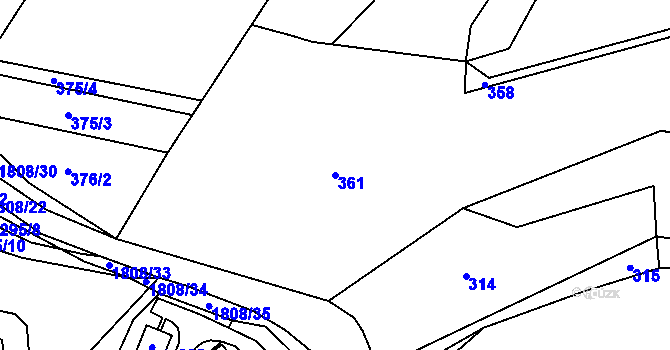 Parcela st. 361 v KÚ Jesenice u Sedlčan, Katastrální mapa