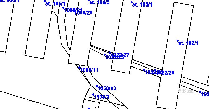 Parcela st. 1022/23 v KÚ Jesenice u Sedlčan, Katastrální mapa