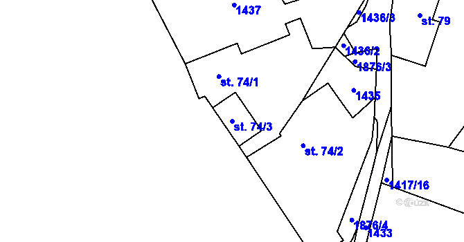 Parcela st. 74/3 v KÚ Jesenice u Sedlčan, Katastrální mapa