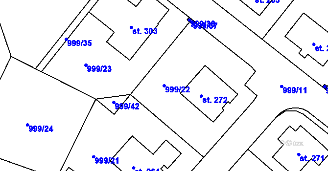 Parcela st. 999/22 v KÚ Jesenice u Sedlčan, Katastrální mapa