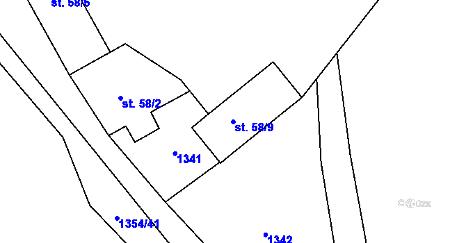 Parcela st. 58/9 v KÚ Jesenice u Sedlčan, Katastrální mapa