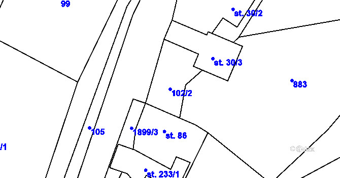 Parcela st. 102/2 v KÚ Jesenice u Sedlčan, Katastrální mapa