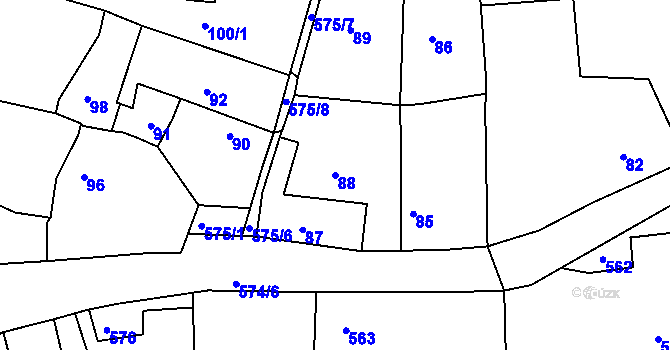 Parcela st. 88 v KÚ Jesenice u Rakovníka, Katastrální mapa