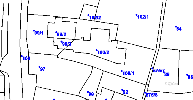 Parcela st. 100/2 v KÚ Jesenice u Rakovníka, Katastrální mapa