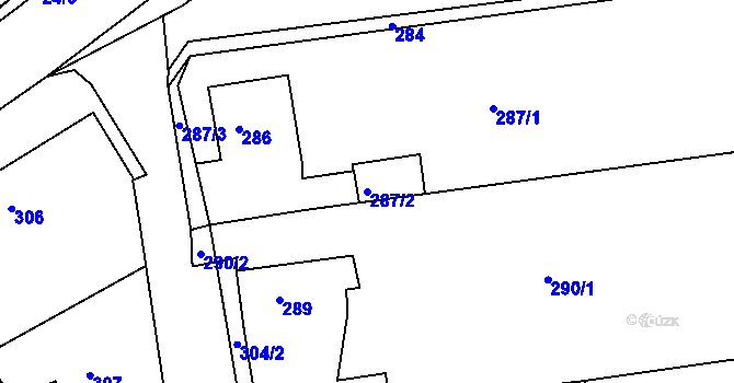 Parcela st. 287/2 v KÚ Jesenice u Rakovníka, Katastrální mapa