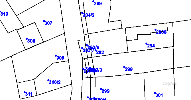 Parcela st. 292 v KÚ Jesenice u Rakovníka, Katastrální mapa