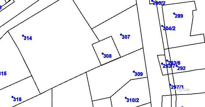 Parcela st. 308 v KÚ Jesenice u Rakovníka, Katastrální mapa
