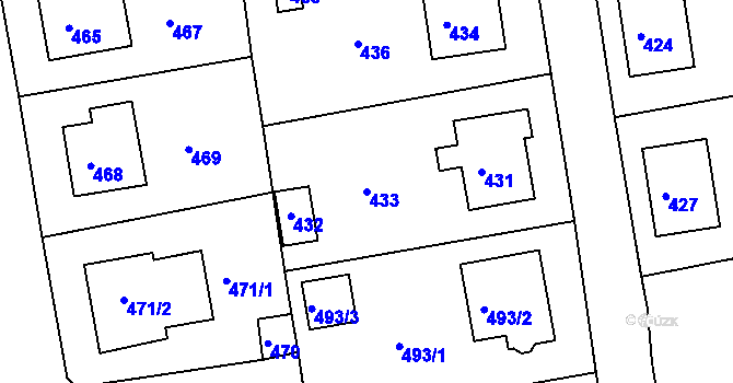 Parcela st. 433 v KÚ Jesenice u Rakovníka, Katastrální mapa