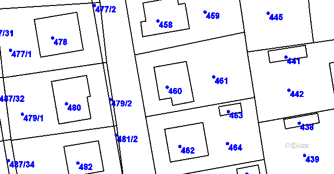 Parcela st. 460 v KÚ Jesenice u Rakovníka, Katastrální mapa