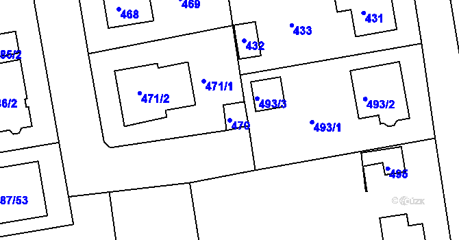 Parcela st. 470 v KÚ Jesenice u Rakovníka, Katastrální mapa