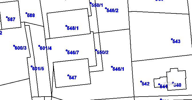 Parcela st. 550/2 v KÚ Jesenice u Rakovníka, Katastrální mapa
