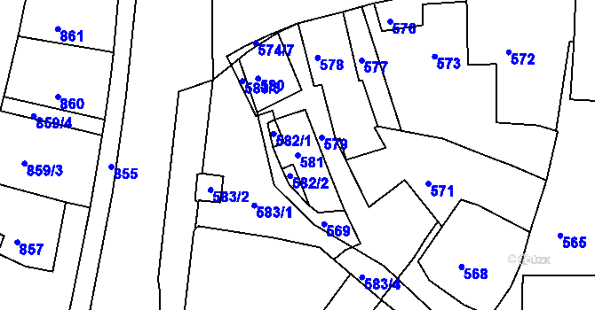 Parcela st. 581 v KÚ Jesenice u Rakovníka, Katastrální mapa