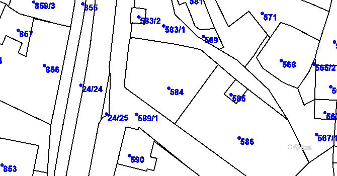 Parcela st. 584 v KÚ Jesenice u Rakovníka, Katastrální mapa