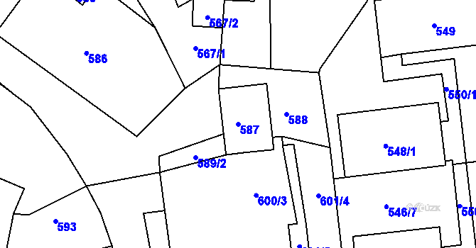 Parcela st. 587 v KÚ Jesenice u Rakovníka, Katastrální mapa