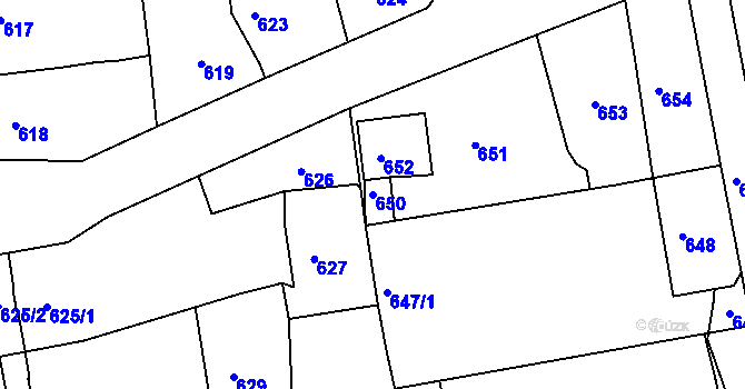 Parcela st. 650 v KÚ Jesenice u Rakovníka, Katastrální mapa