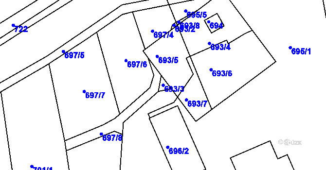Parcela st. 693/3 v KÚ Jesenice u Rakovníka, Katastrální mapa
