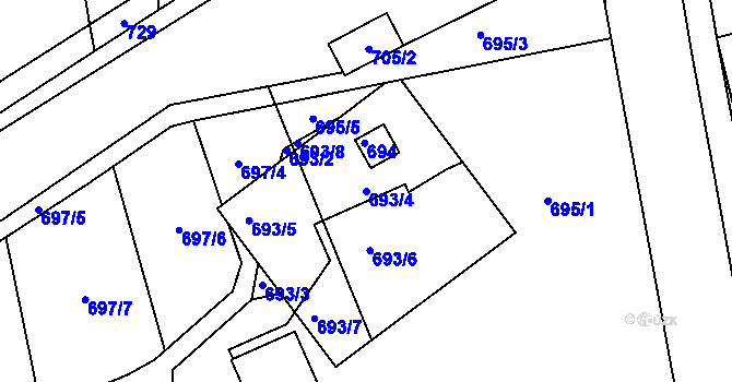 Parcela st. 693/4 v KÚ Jesenice u Rakovníka, Katastrální mapa