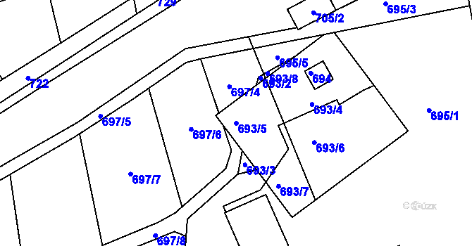 Parcela st. 693/5 v KÚ Jesenice u Rakovníka, Katastrální mapa