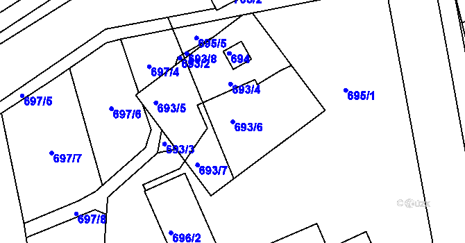 Parcela st. 693/6 v KÚ Jesenice u Rakovníka, Katastrální mapa