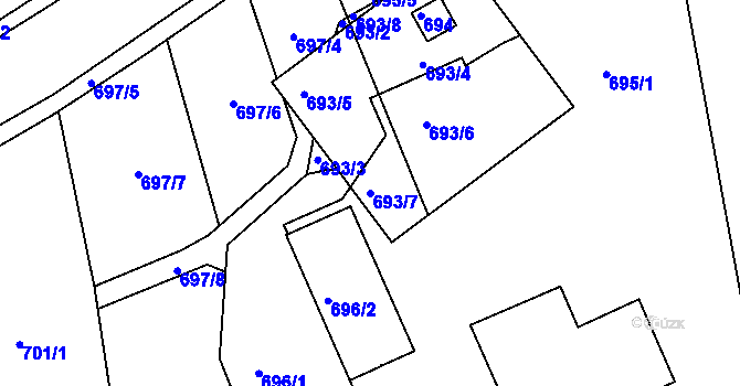 Parcela st. 693/7 v KÚ Jesenice u Rakovníka, Katastrální mapa