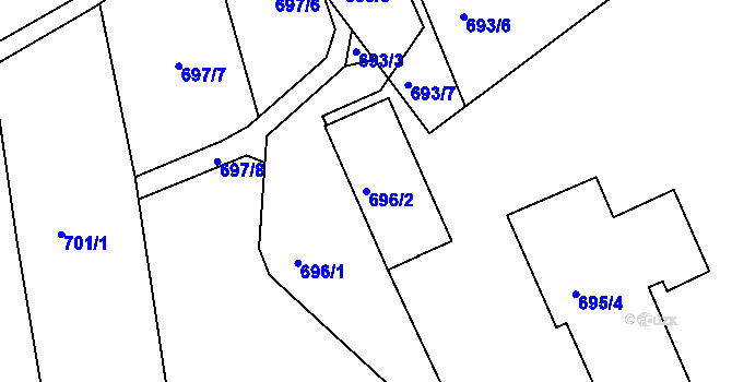 Parcela st. 696/2 v KÚ Jesenice u Rakovníka, Katastrální mapa