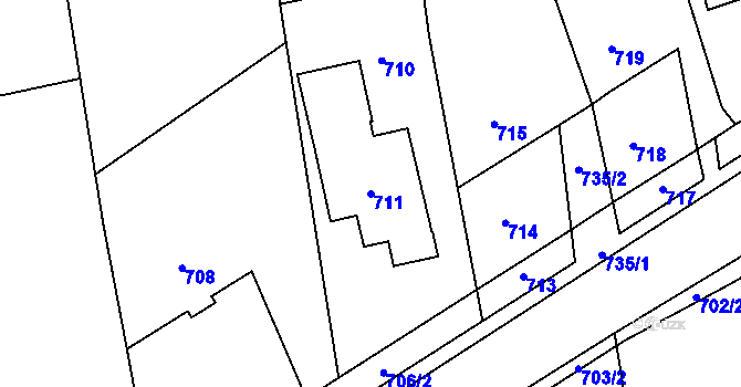 Parcela st. 711 v KÚ Jesenice u Rakovníka, Katastrální mapa