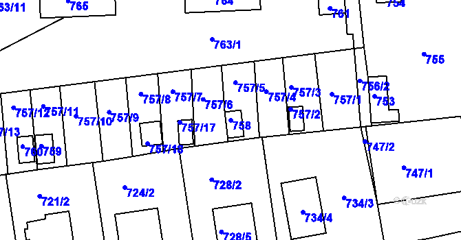 Parcela st. 758 v KÚ Jesenice u Rakovníka, Katastrální mapa