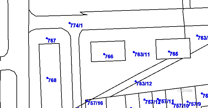 Parcela st. 766 v KÚ Jesenice u Rakovníka, Katastrální mapa