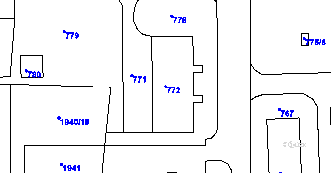 Parcela st. 772 v KÚ Jesenice u Rakovníka, Katastrální mapa