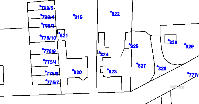 Parcela st. 824 v KÚ Jesenice u Rakovníka, Katastrální mapa