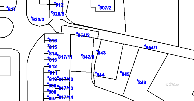 Parcela st. 843 v KÚ Jesenice u Rakovníka, Katastrální mapa