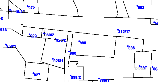 Parcela st. 888 v KÚ Jesenice u Rakovníka, Katastrální mapa