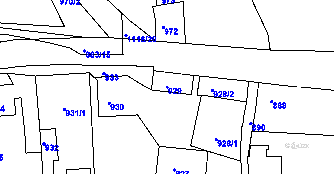 Parcela st. 929 v KÚ Jesenice u Rakovníka, Katastrální mapa