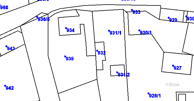 Parcela st. 932 v KÚ Jesenice u Rakovníka, Katastrální mapa