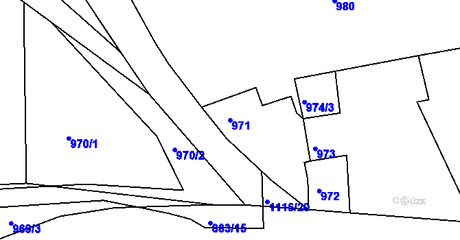 Parcela st. 971 v KÚ Jesenice u Rakovníka, Katastrální mapa