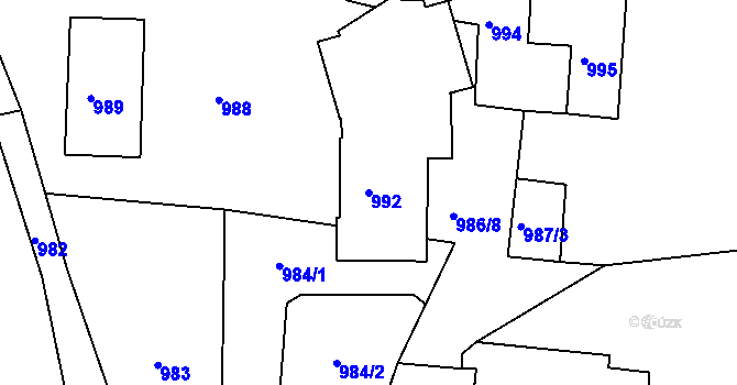 Parcela st. 992 v KÚ Jesenice u Rakovníka, Katastrální mapa